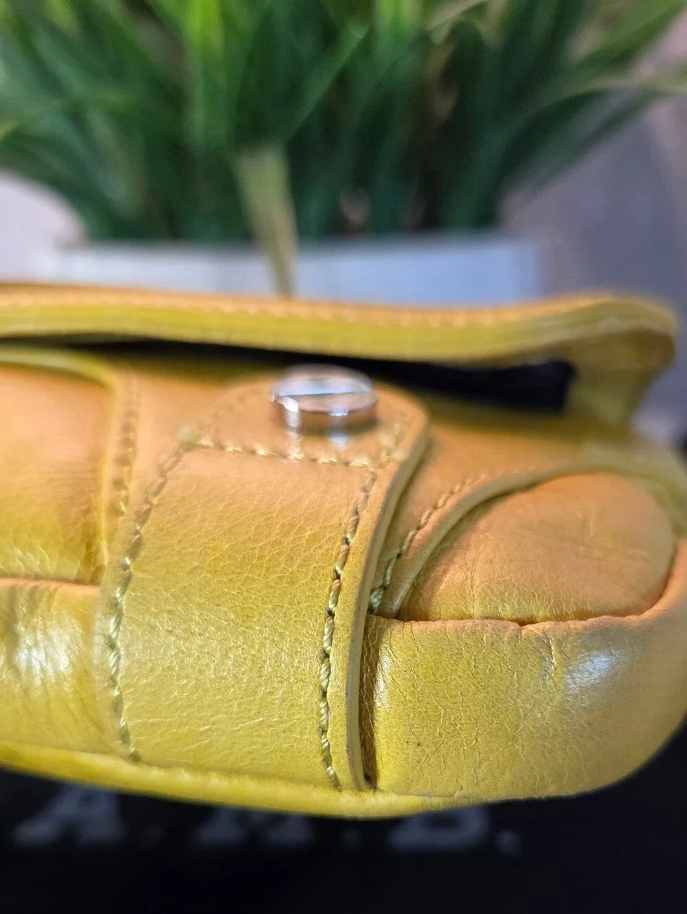 Vintage L.A.M.B. Gwen Stefani Chartreuse Leather Buckle Clutch Y2K